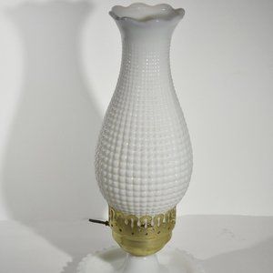 Vintage White Milk Glass 13.5" Hurricane Chimney Lamp Electric In Hobnail Design